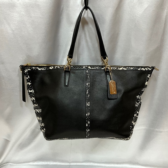 Coach Leather Bleecker Cooper Tote Shoulder Bag Black Python Top Zip 42-C3a - Picture 1 of 8